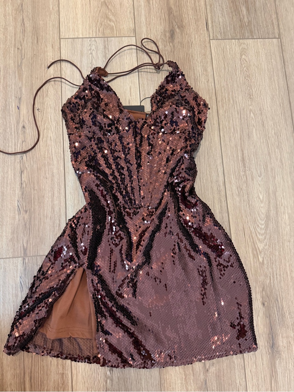 Sequin Mini Dress in brown
